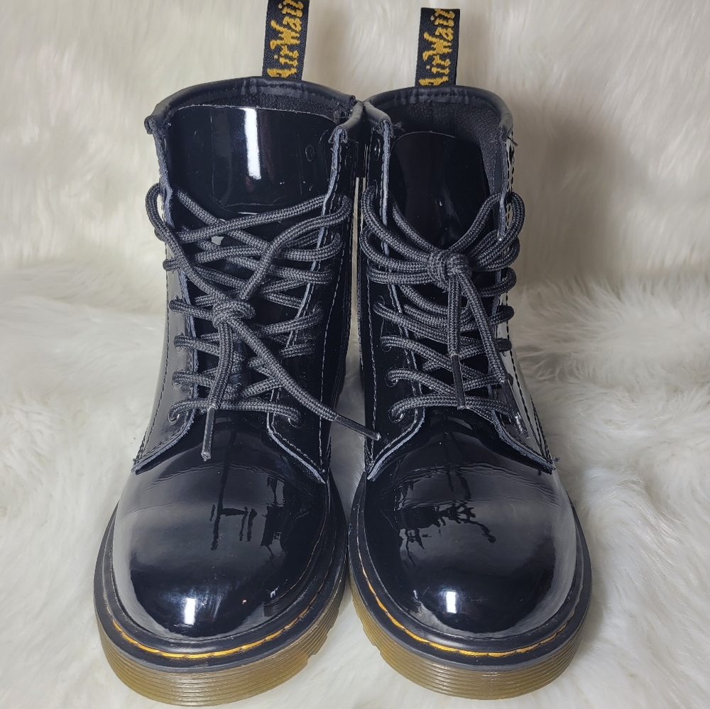 Doc Martens Glossy Black Lace Up Boots - Picture 4 of 11
